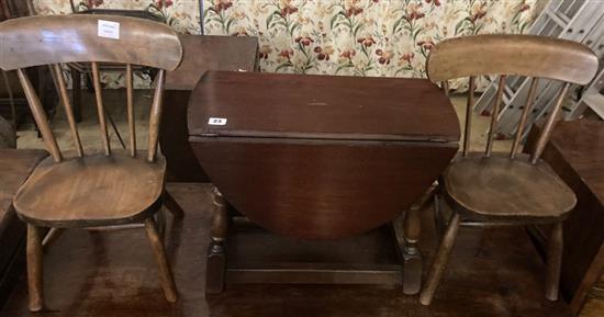 A pair of 19th century childs beech Windsor elbow chairs and an oak drop flap coffee table (3)